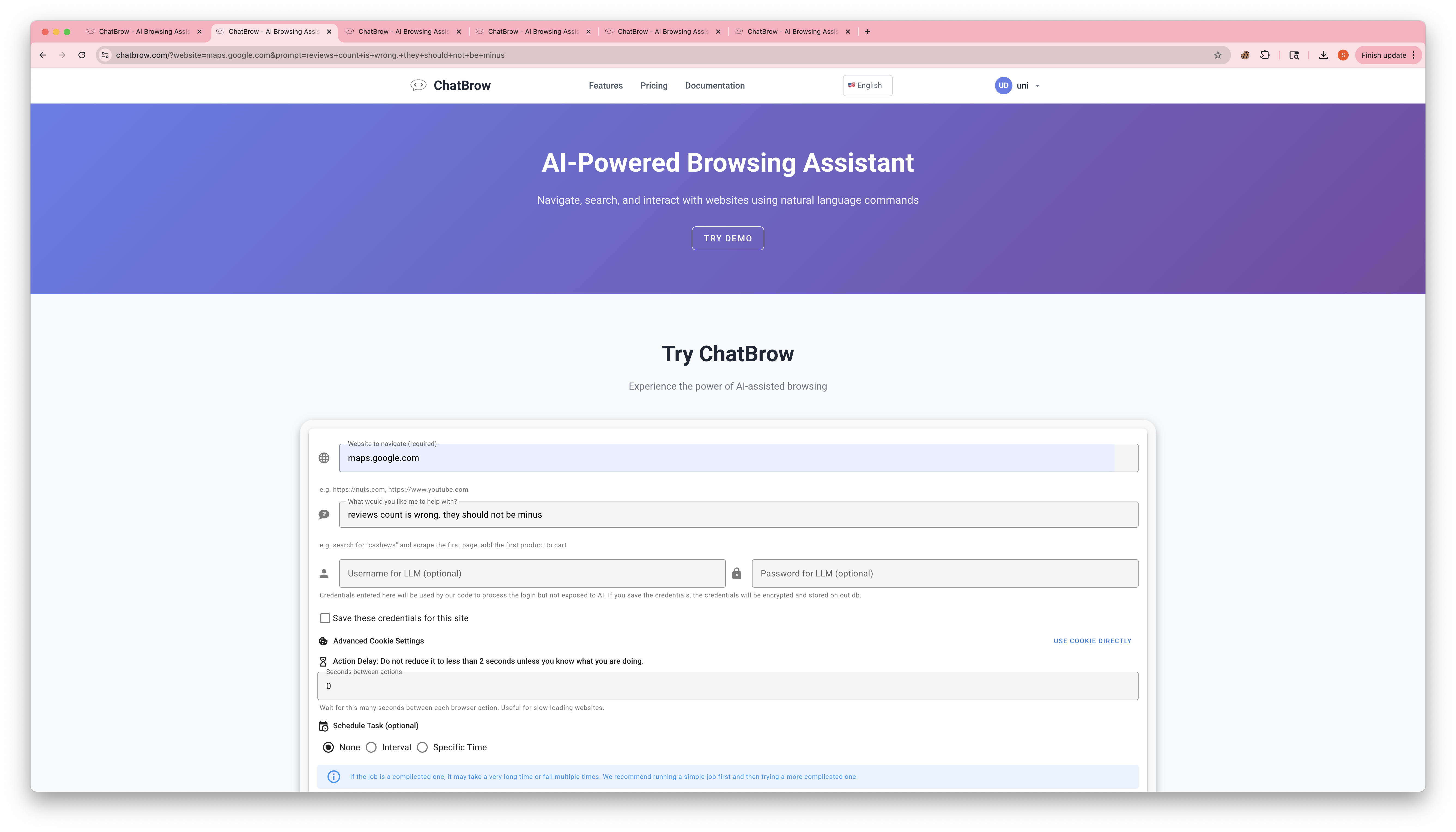 Média Chatbrow - Agent de grattage sur le Web avec une page Web en anglais simple pour dynamique 3