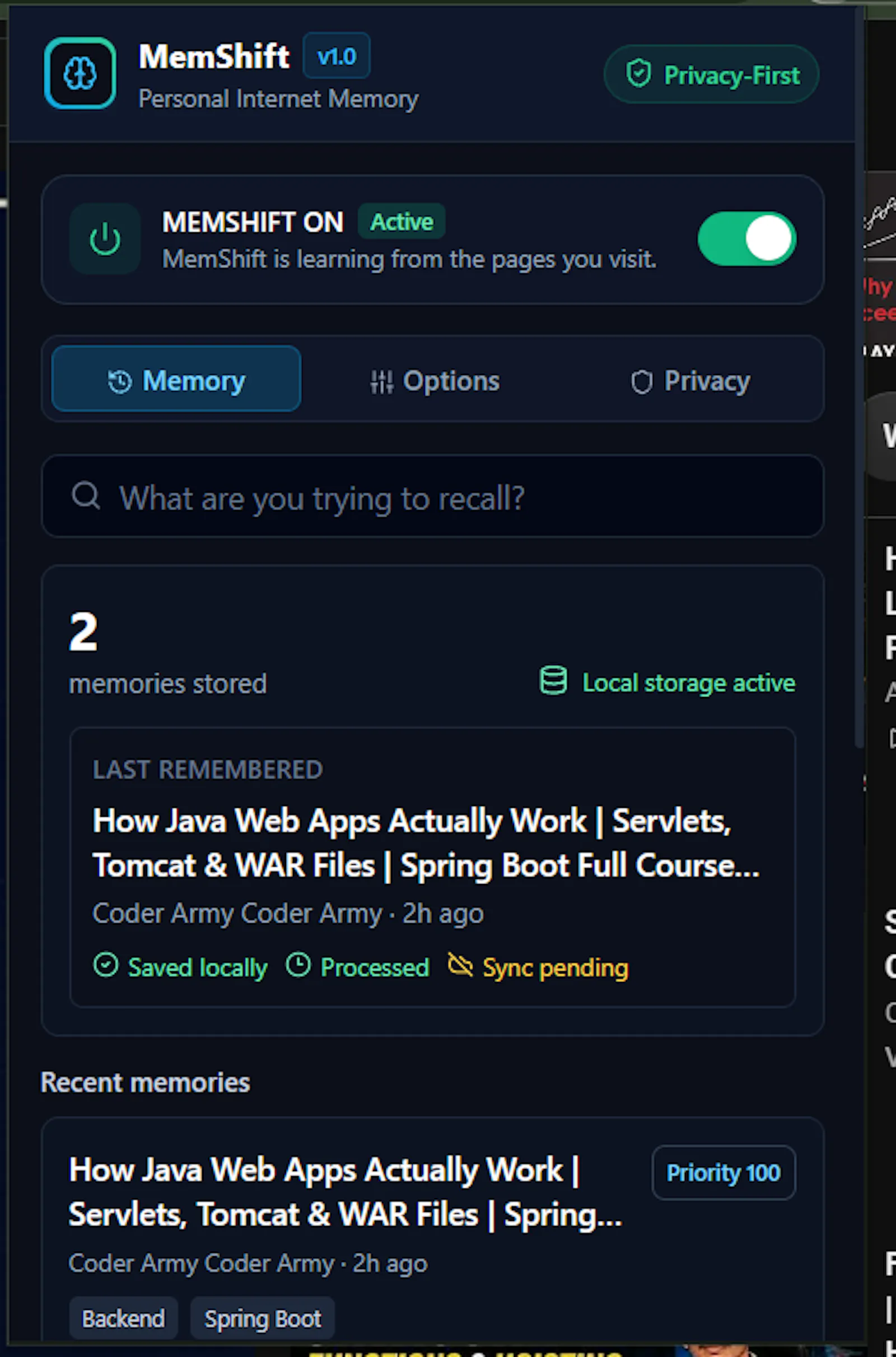 MemShift screenshot 1