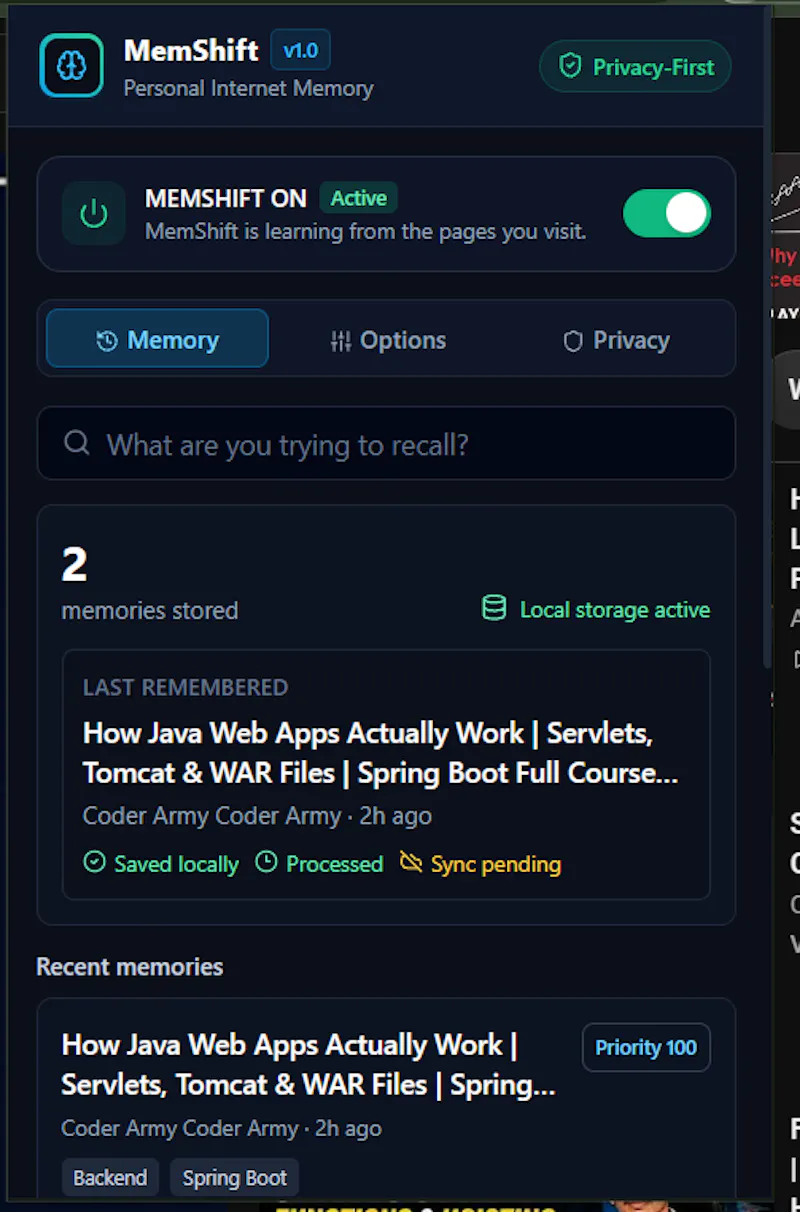 MemShift screenshot 1