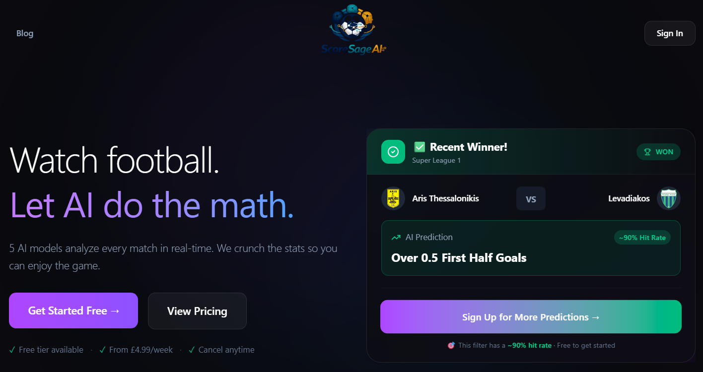 ScoreSageAI - Main product screenshot demonstrating key features and user interface