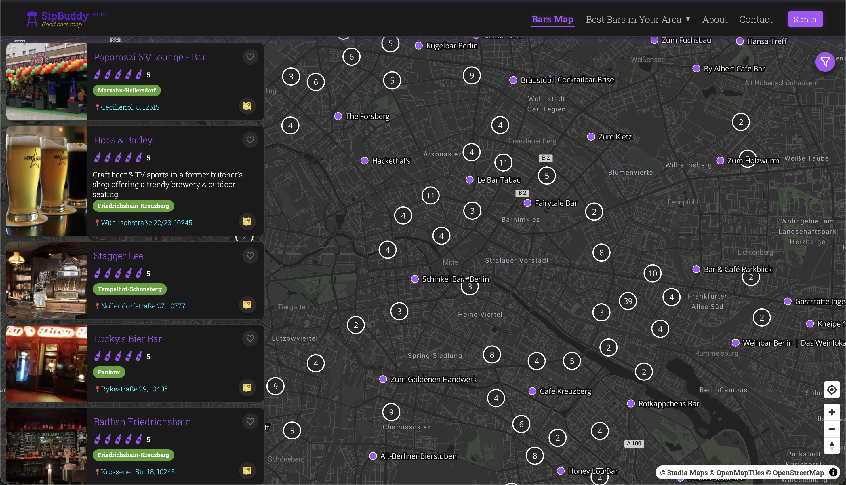 Sipbuddy - Berlin Bars Map - Main product screenshot demonstrating key features and user interface