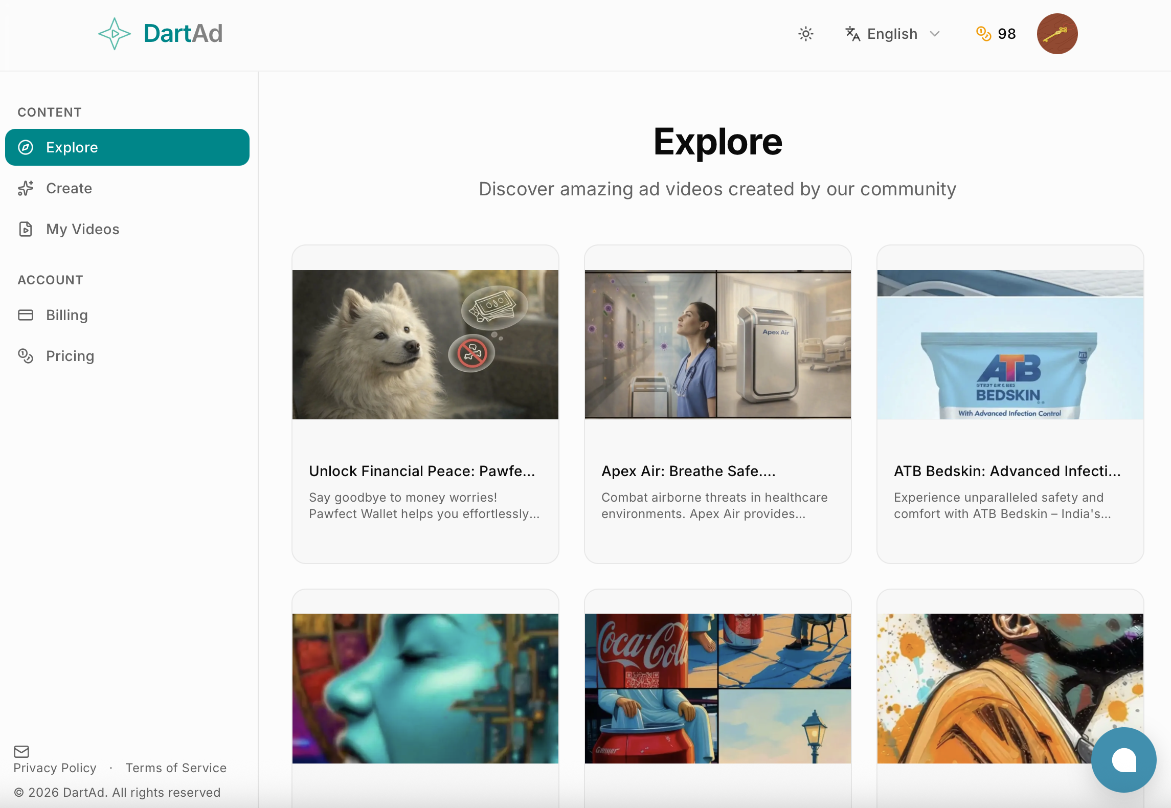 DartAd - Main product screenshot demonstrating key features and user interface