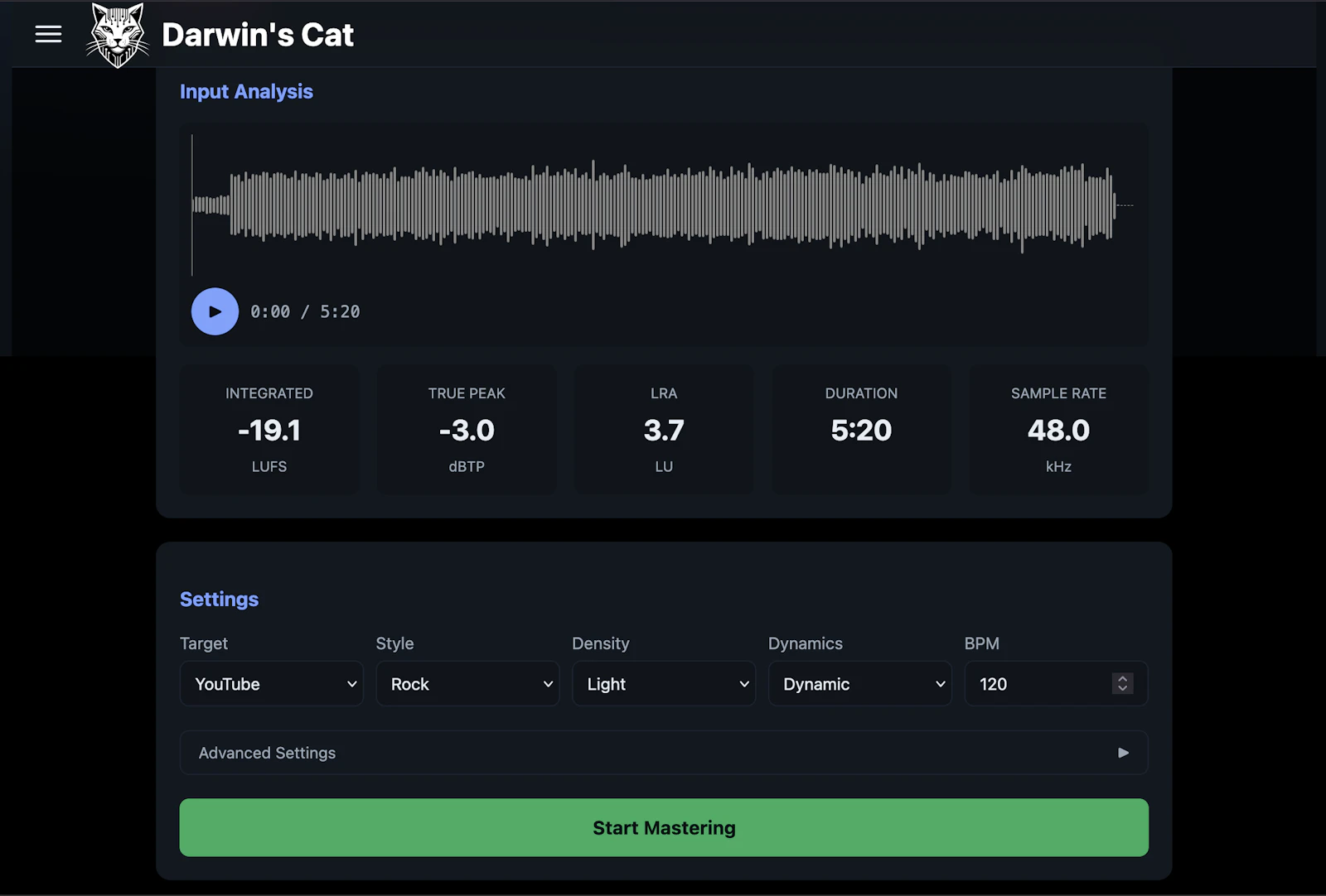 Free Online Audio Mastering Tool screenshot 1
