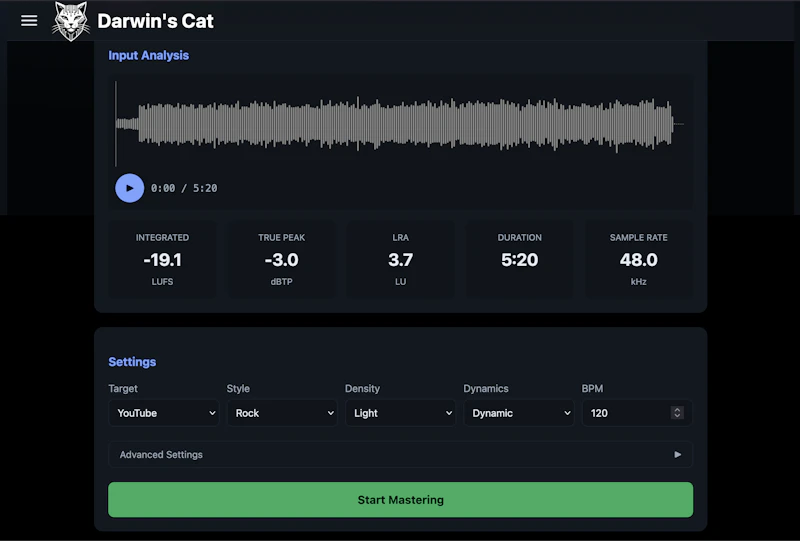 Free Online Audio Mastering Tool screenshot 1