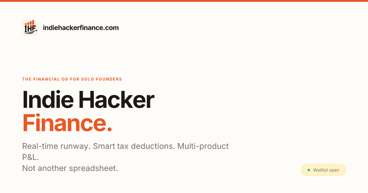 Indie Hacker Finance - Main product screenshot demonstrating key features and user interface