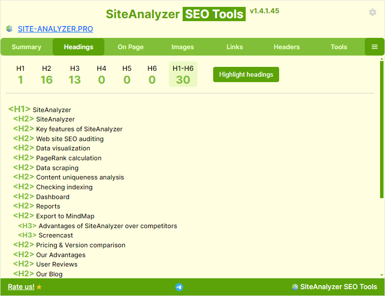 Siteanalyzer SEO Strumenti Chrome Extension media 4