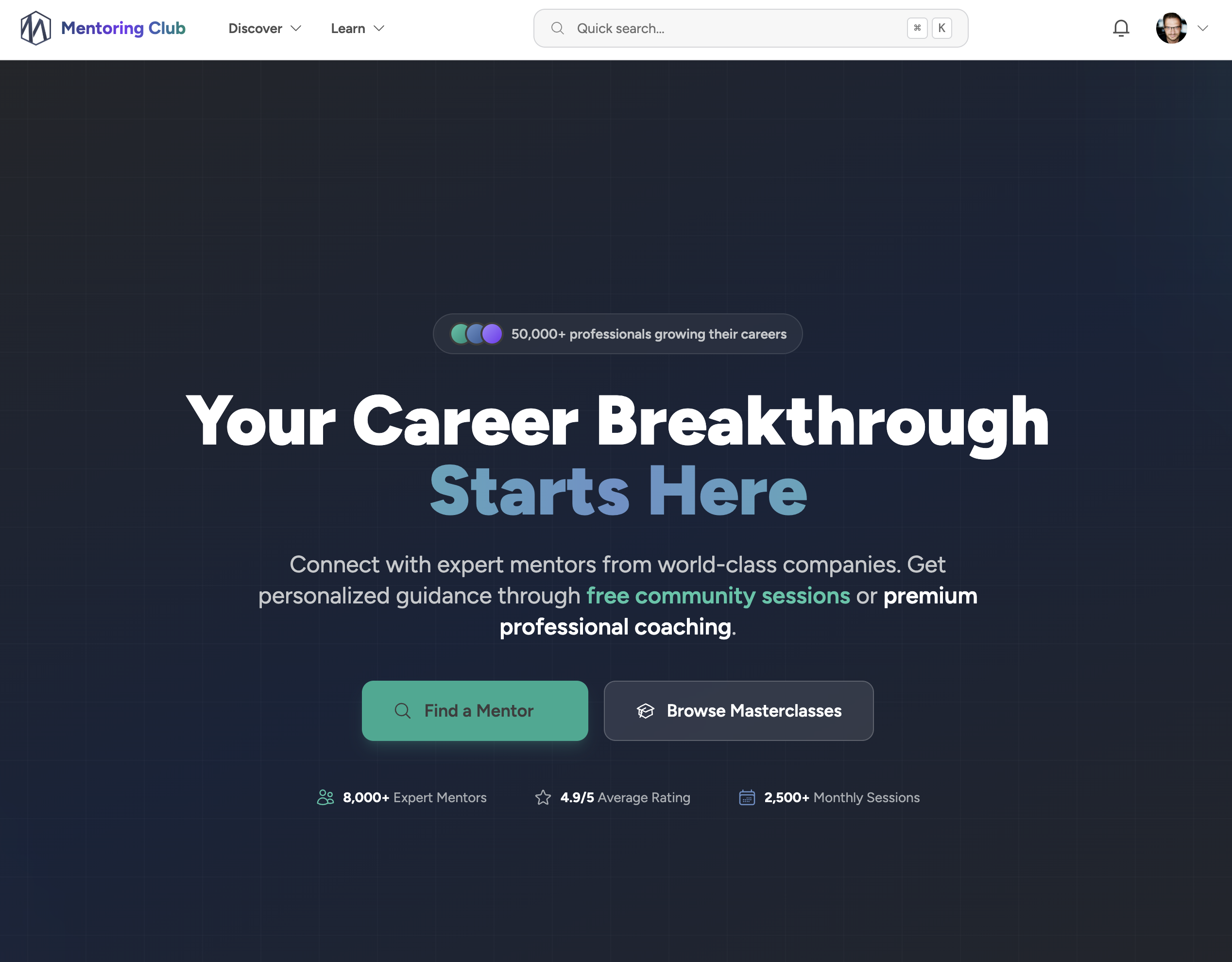 Relaunch of The Mentoring Club - Screenshot 2 showing product features and functionality