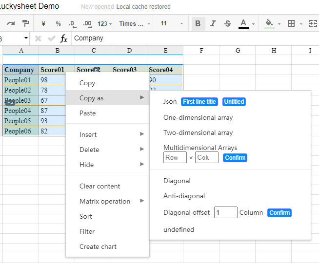 Online spreadsheet -- Luckysheet gallery image