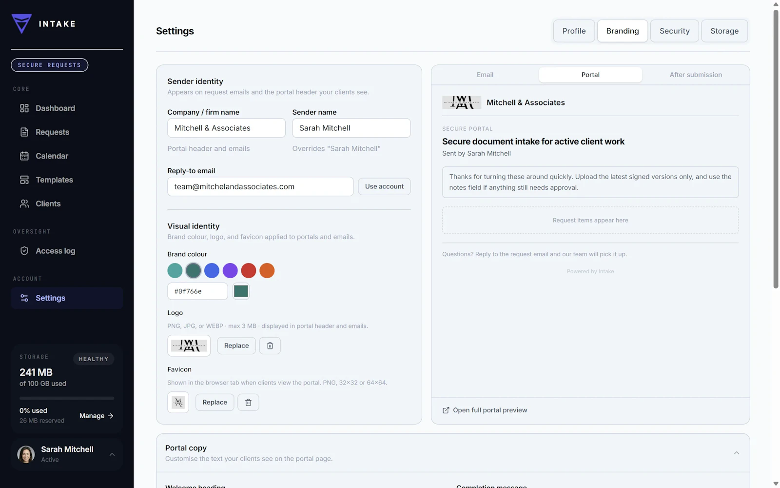 Intake screenshot 2