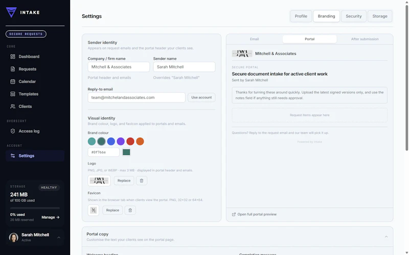 Intake screenshot 2