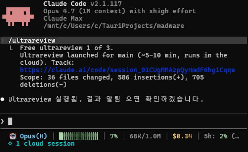 Claude Code /ultrareview screenshot 2