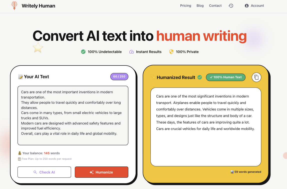 Writely Human - Main product screenshot demonstrating key features and user interface