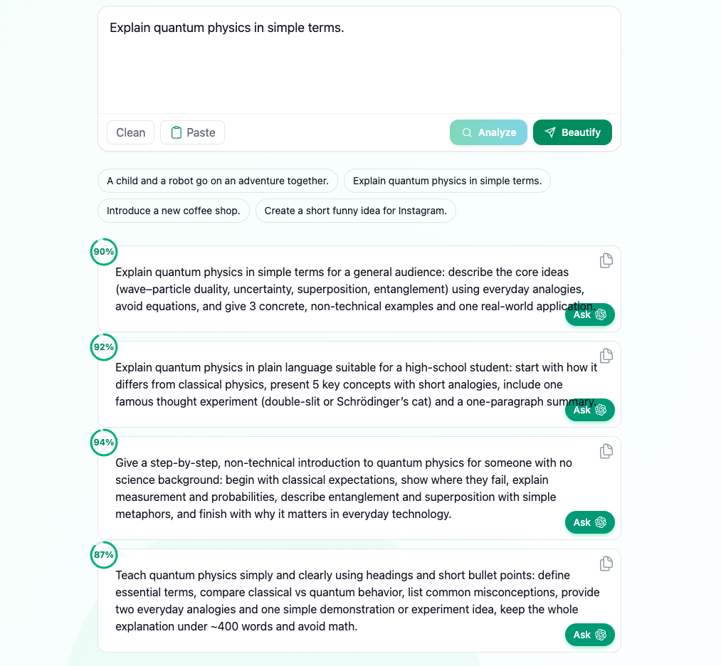 BetterPrompt - Screenshot 2 showing product features and functionality