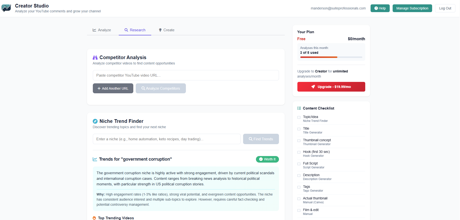 Insight's Creator Studio - Main product screenshot demonstrating key features and user interface