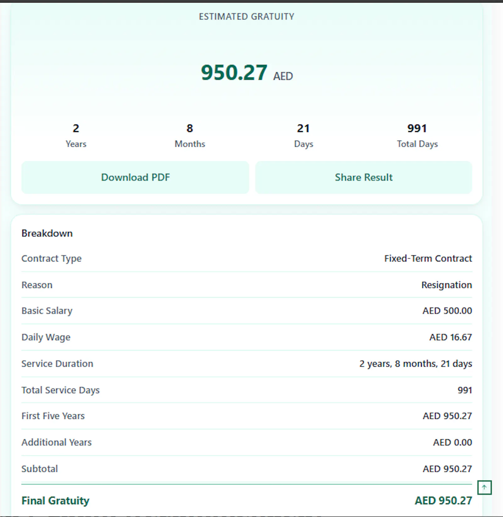 The Gratuity Calculator UAE screenshot 2