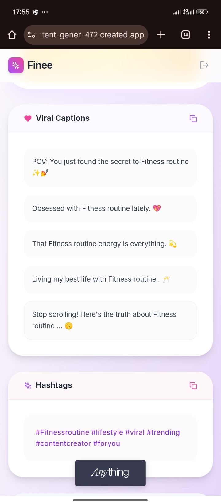 Finee: Viral Content Generator for Girls - Screenshot 4 showing product features and functionality
