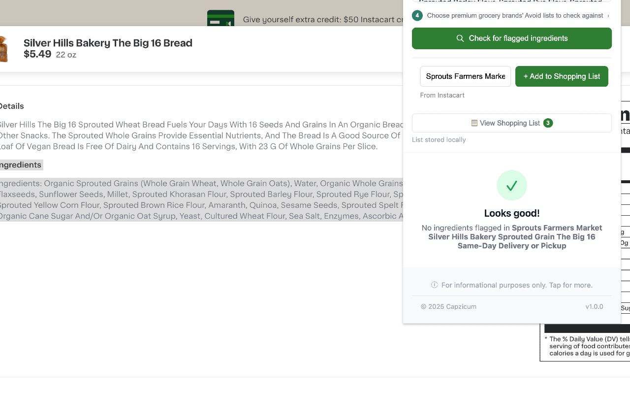 Capzicum - food scanner in your lap - Screenshot 2 showing product features and functionality