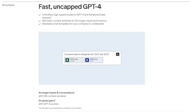 屏幕截图展示了 ChatGPT Enterprise 的扩展上下文持续时间功能，强调了其处理和分析较长用户输入的能力。