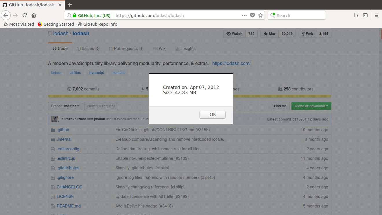 GitHub Repositories size & creation date gallery image