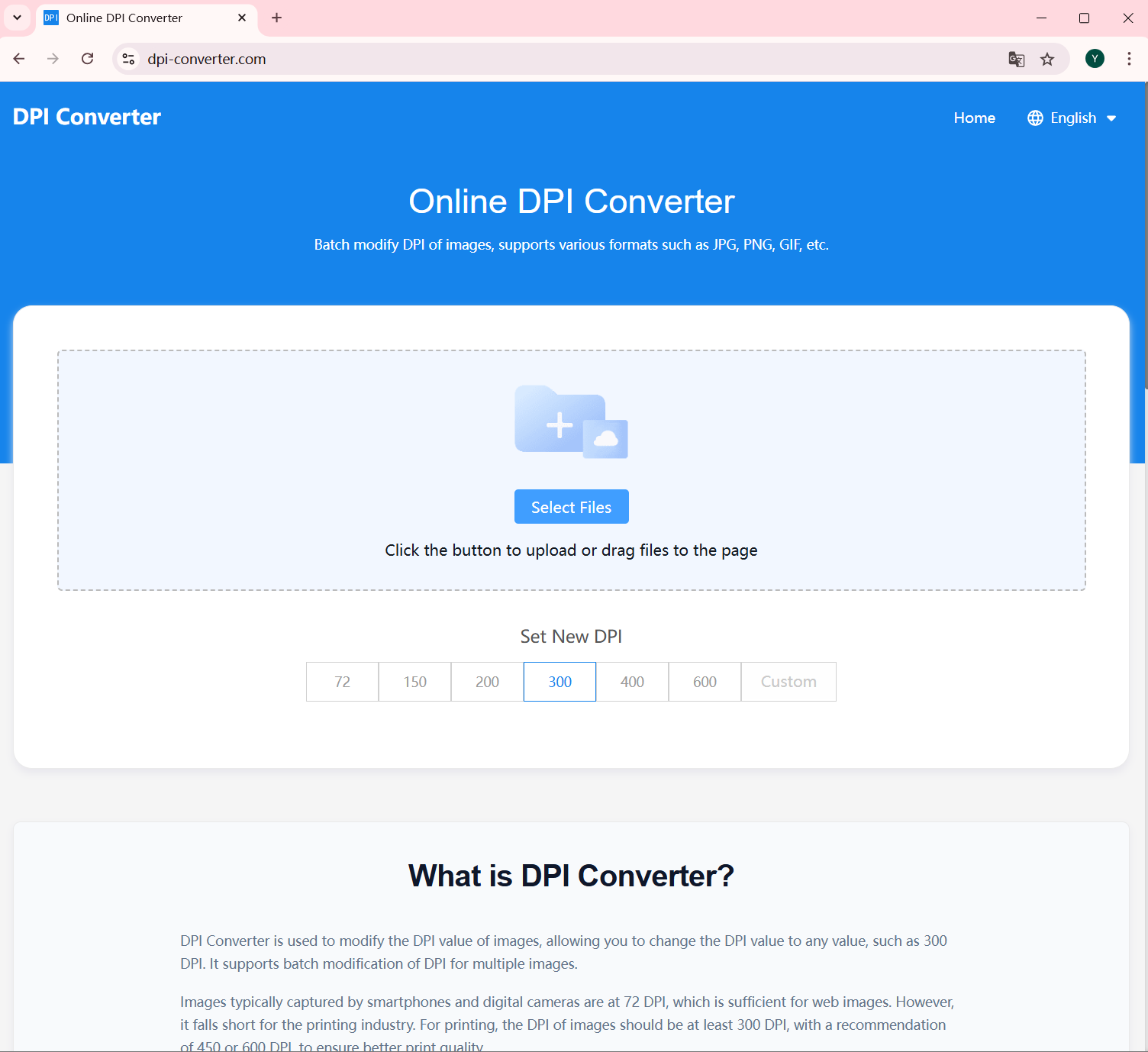 Convertidor DPI en línea - Herramienta en línea para modificar el DPI de imagen por lotes para una mejor calidad media 1