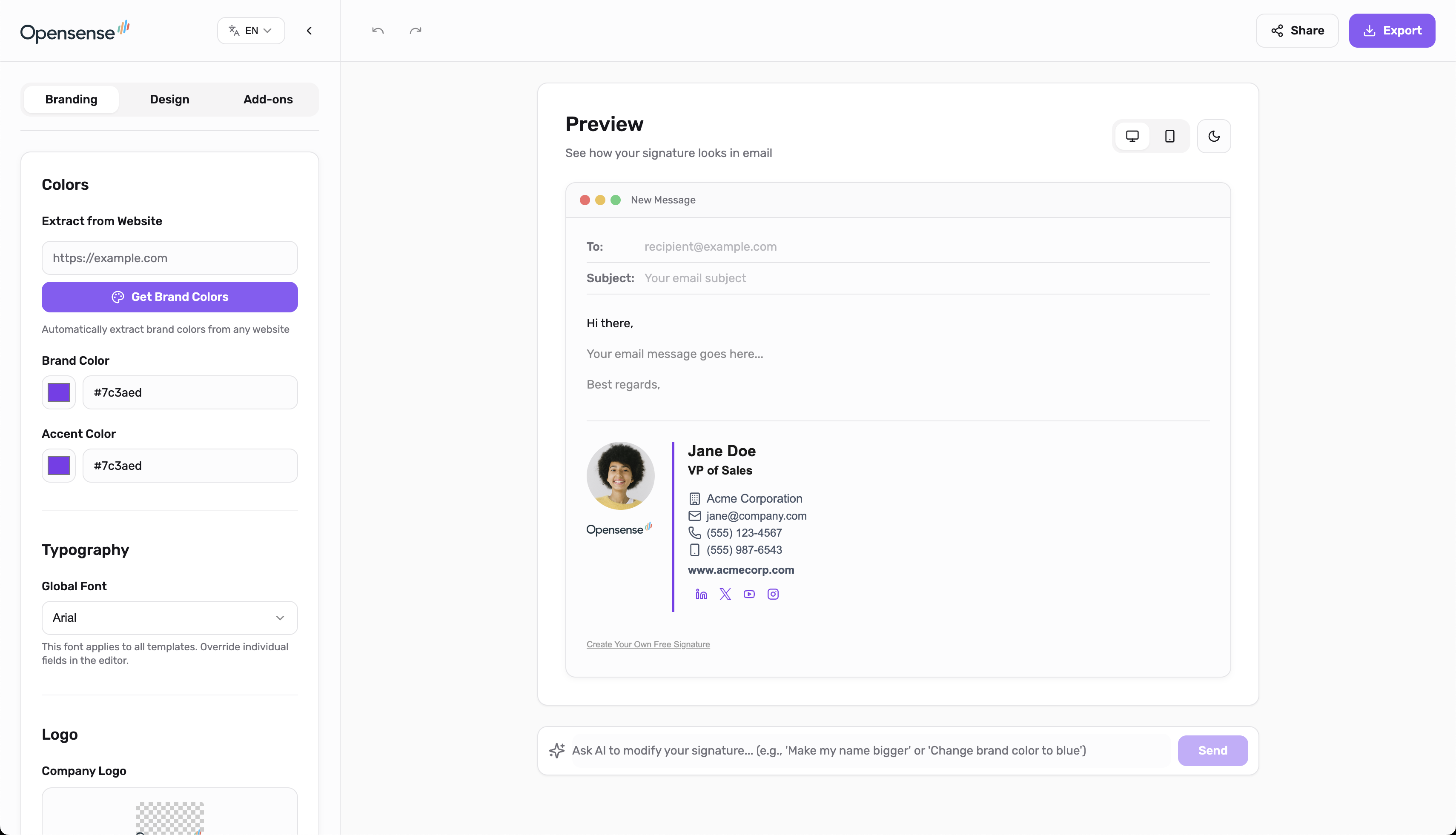 Opensense AI Email Signature Generator - Screenshot 2 preview