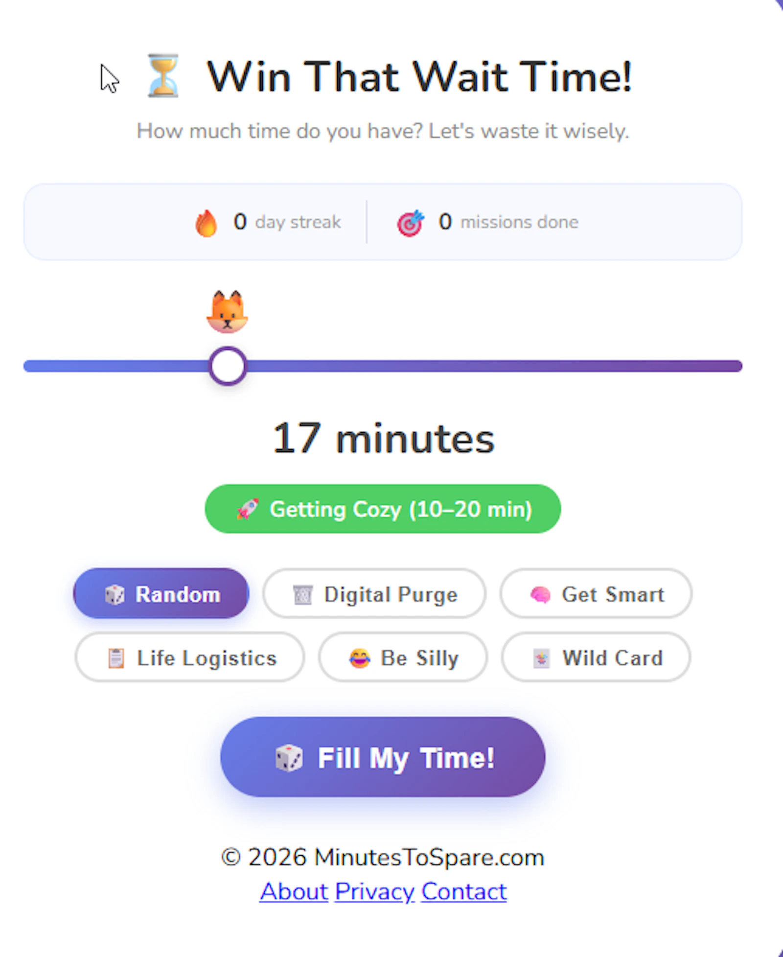 MinutesToSpare.com screenshot 1