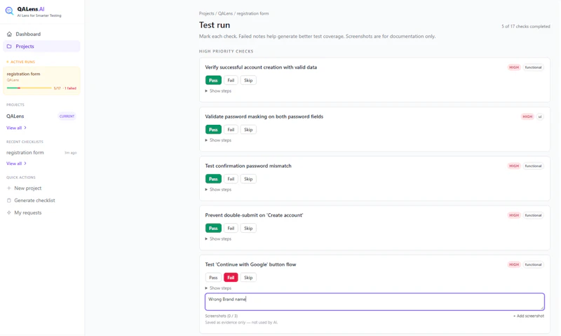 QALens screenshot 2
