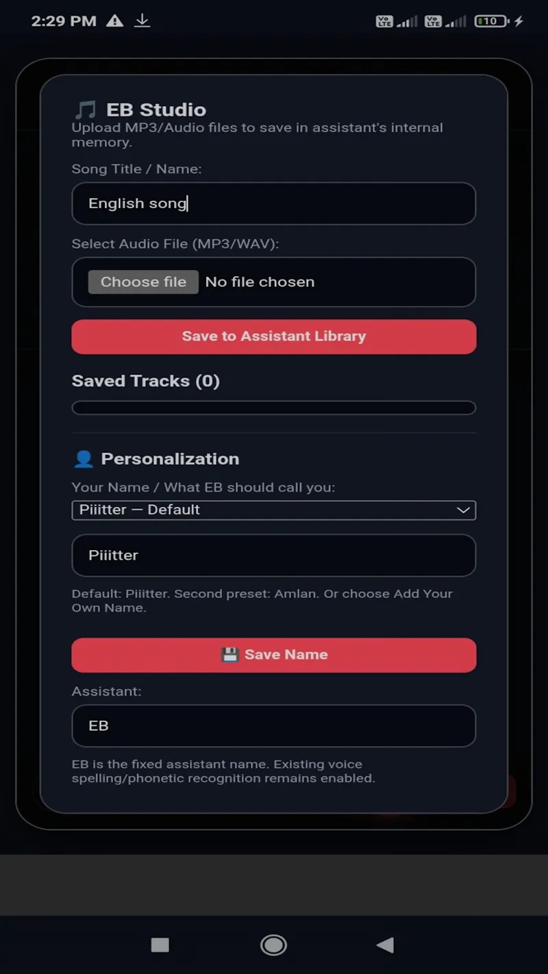 Voice assistant EV screenshot 1