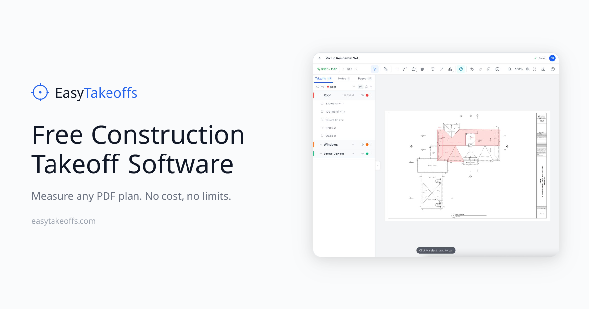 Easy Takeoffs - Main product screenshot demonstrating key features and user interface