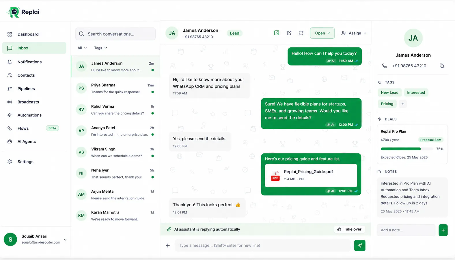 Replai AI — AI-powered WhatsApp CRM gallery image