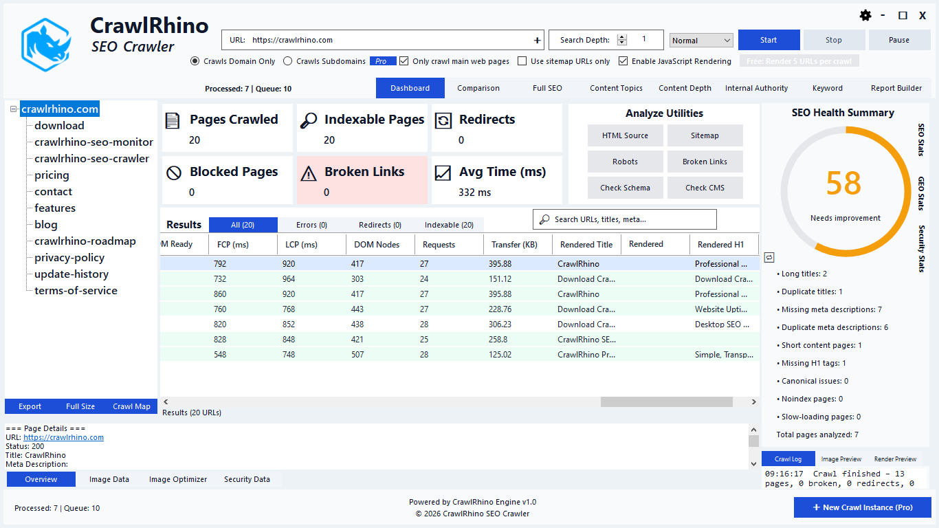 CrawlRhino SEO Crawler - Screenshot 5 showing product features and functionality