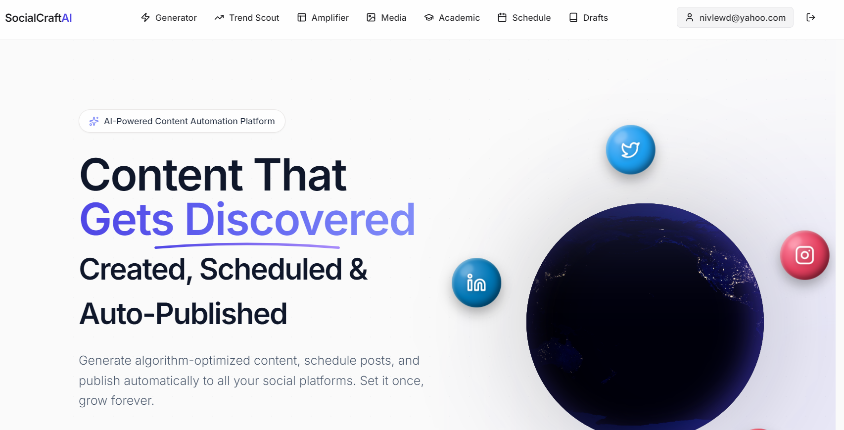 SocialCraft AI - Main product screenshot demonstrating key features and user interface