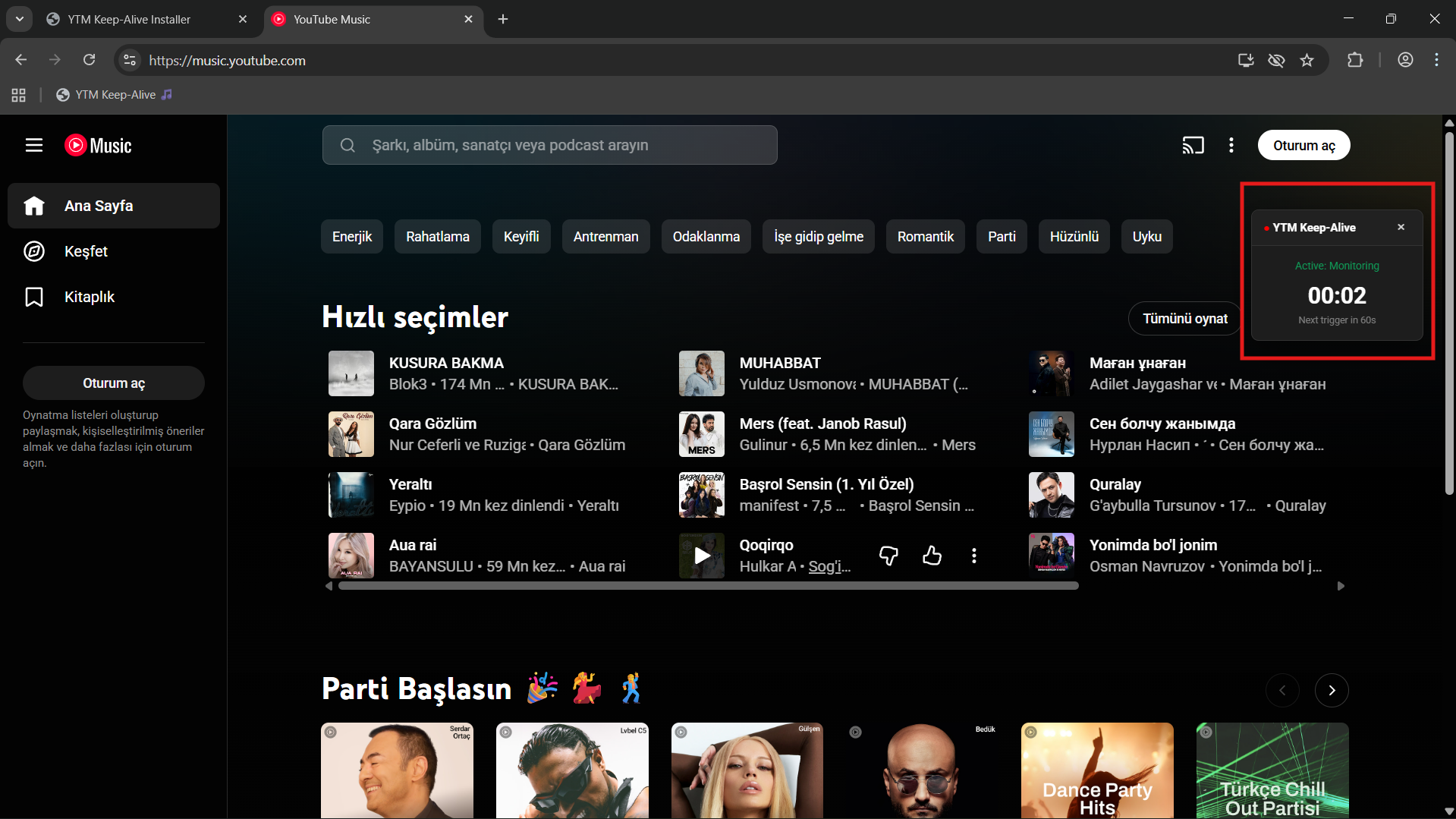 YTM Keep-Alive - Main product screenshot demonstrating key features and user interface