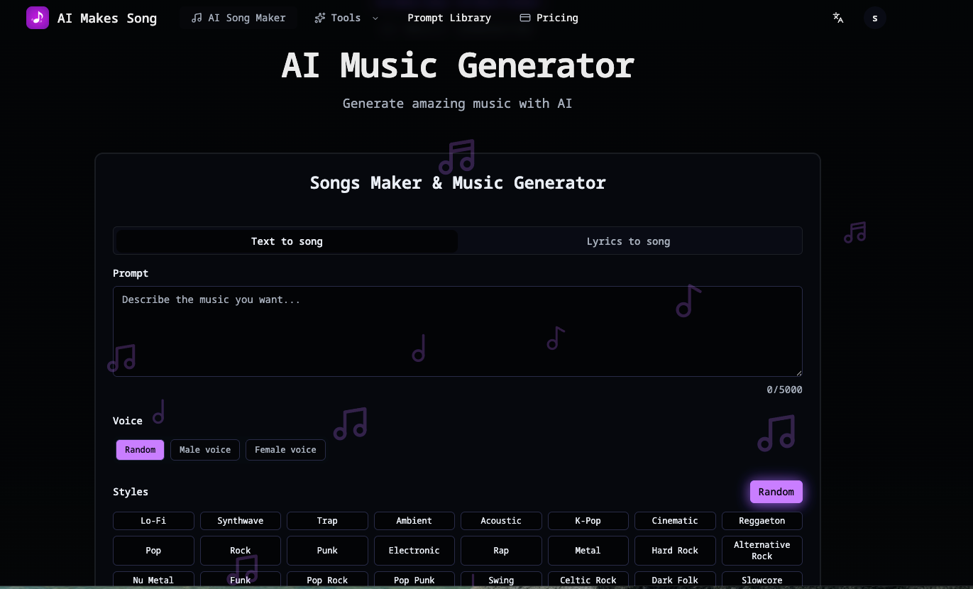 AI Makes Song - Screenshot 3 showing product features and functionality