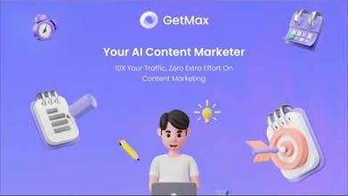 صورة تعرض شعار GetMax ، تصميم أنيق وحديث يمثل أداة إنشاء المحتوى متعددة الاستخدامات.
