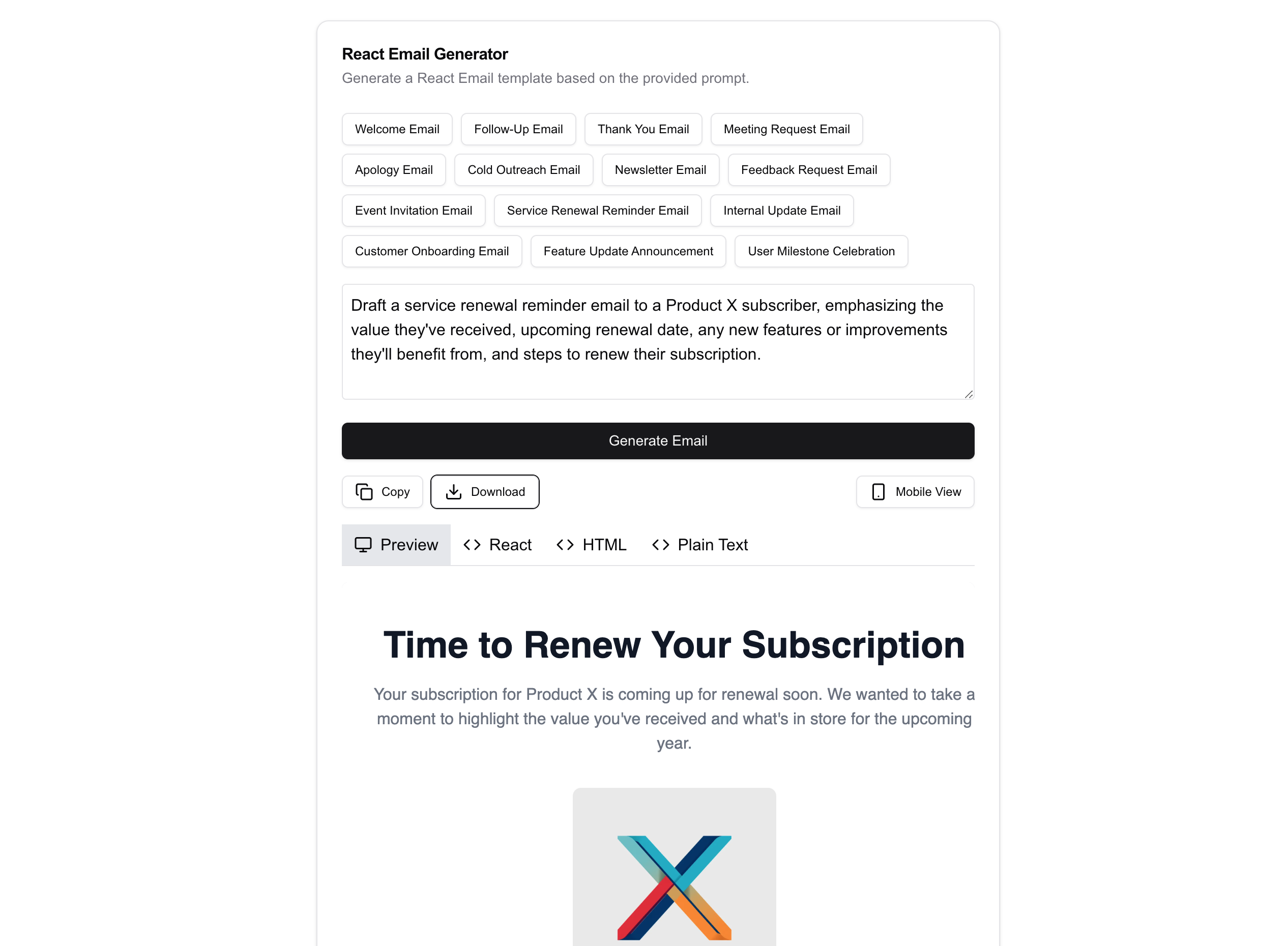 React Email Generator gallery image