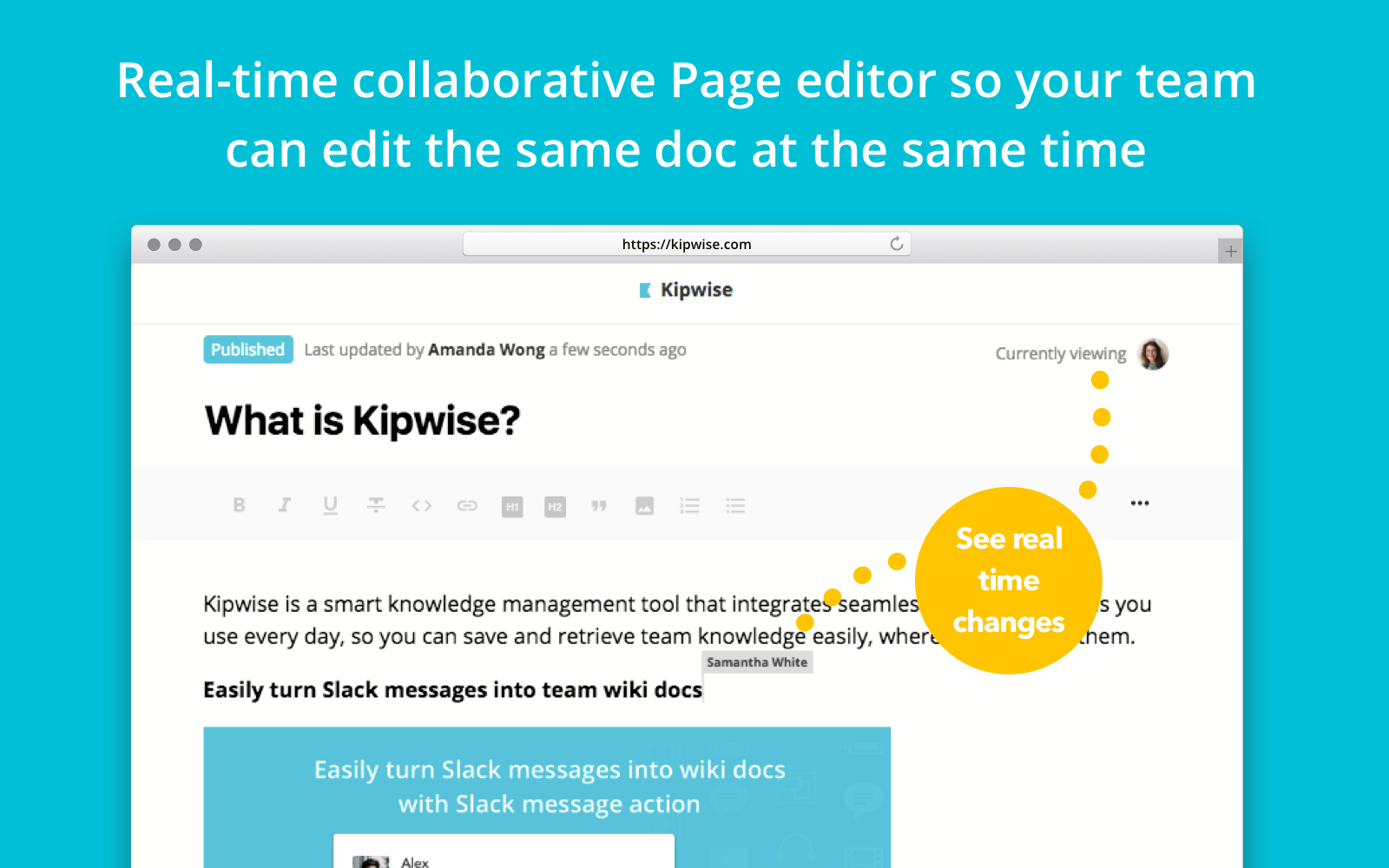 Kipwise 2.0 - Team Wiki built on Slack gallery image