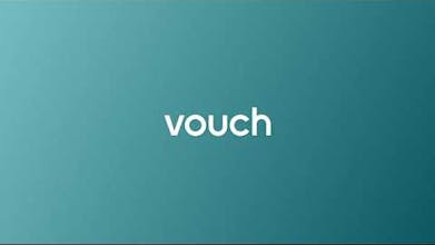 شعار ملحق Vouch Chrome: شعار أنيق وحديث لملحق Vouch Chrome، يتميز بتصميم &lsquo;V&rsquo; مُزخرف.