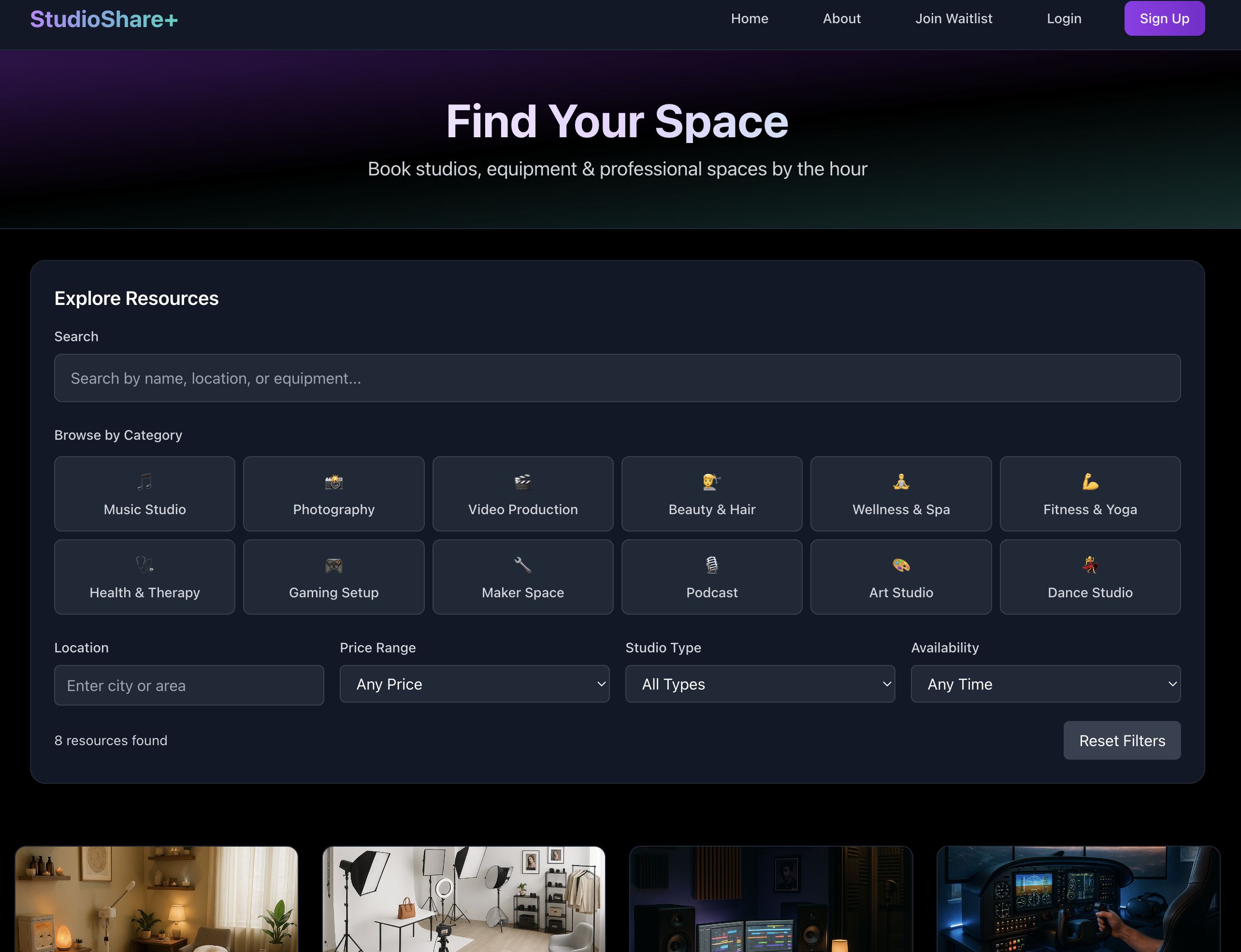 StudioShare+ - Main product screenshot demonstrating key features and user interface