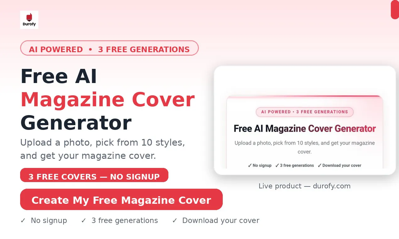 Durofy — AI Magazine Cover Generator gallery image
