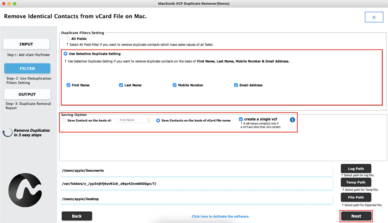 MacSonik vCard Duplicate Remover screenshot 2