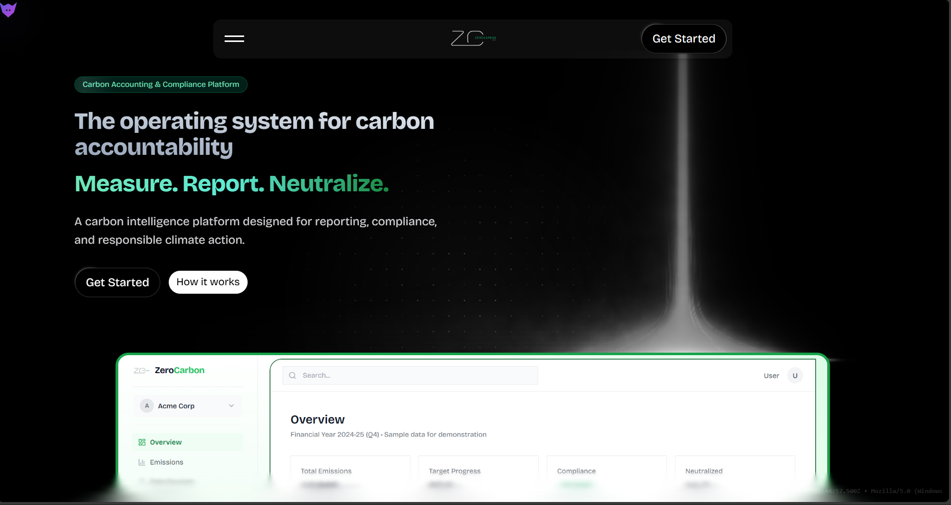 ZeroCarbon Tech - Screenshot 2 showing product features and functionality