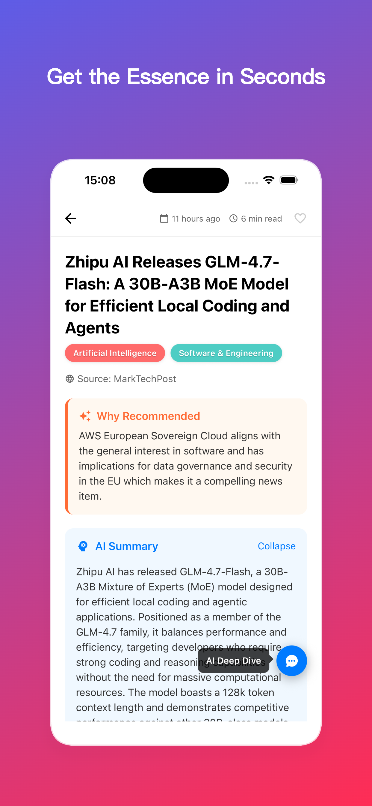 GetDigest: Read less, understand more. - Main product screenshot demonstrating key features and user interface