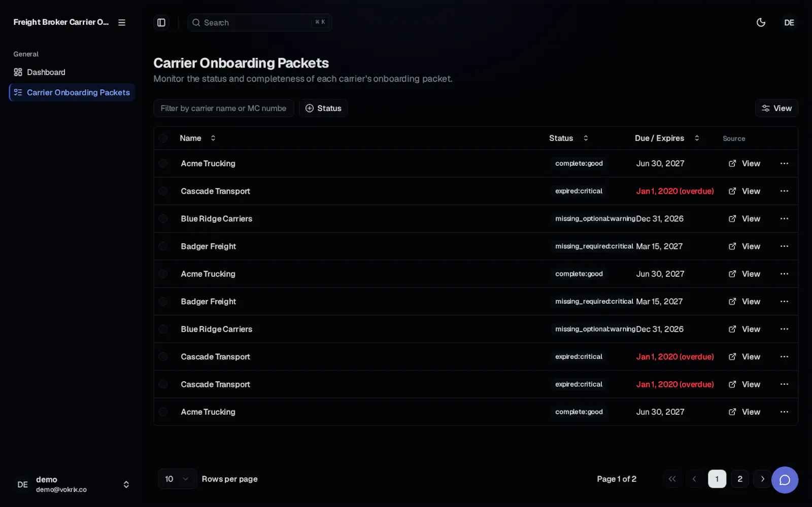 Freight Broker Carrier Onboarding Check screenshot 1