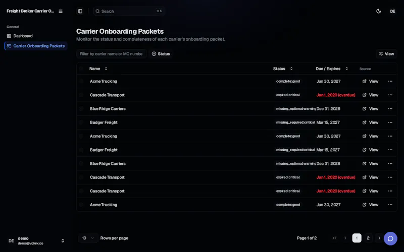 Freight Broker Carrier Onboarding Check screenshot 1