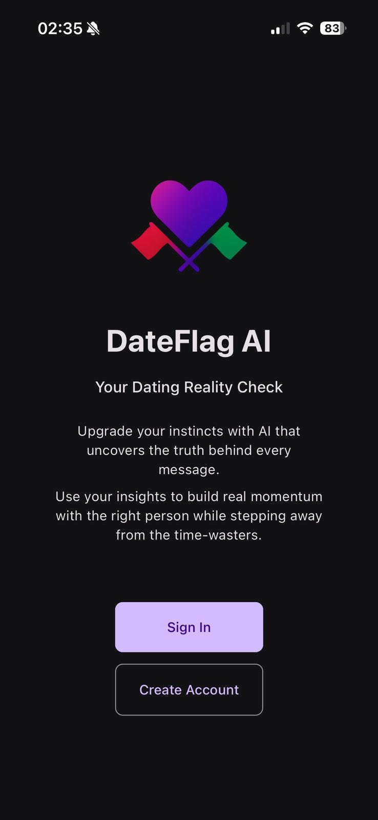 DateFlag AI - Main product screenshot demonstrating key features and user interface
