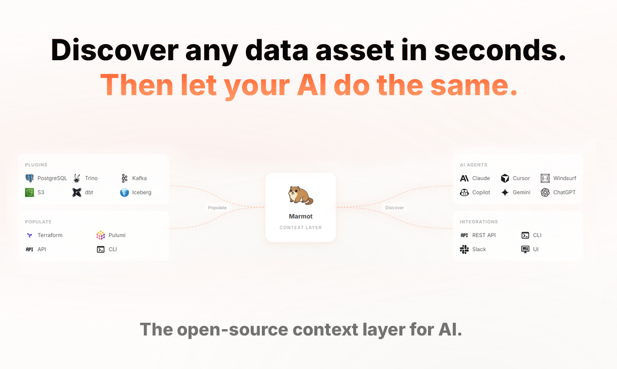 AI-native data catalog with search, lineage and MCP. | Marmot | Product Hunt