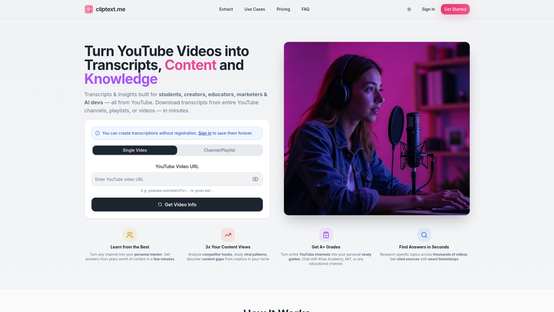 Cliptext.me - Youtube transcription tool gallery image
