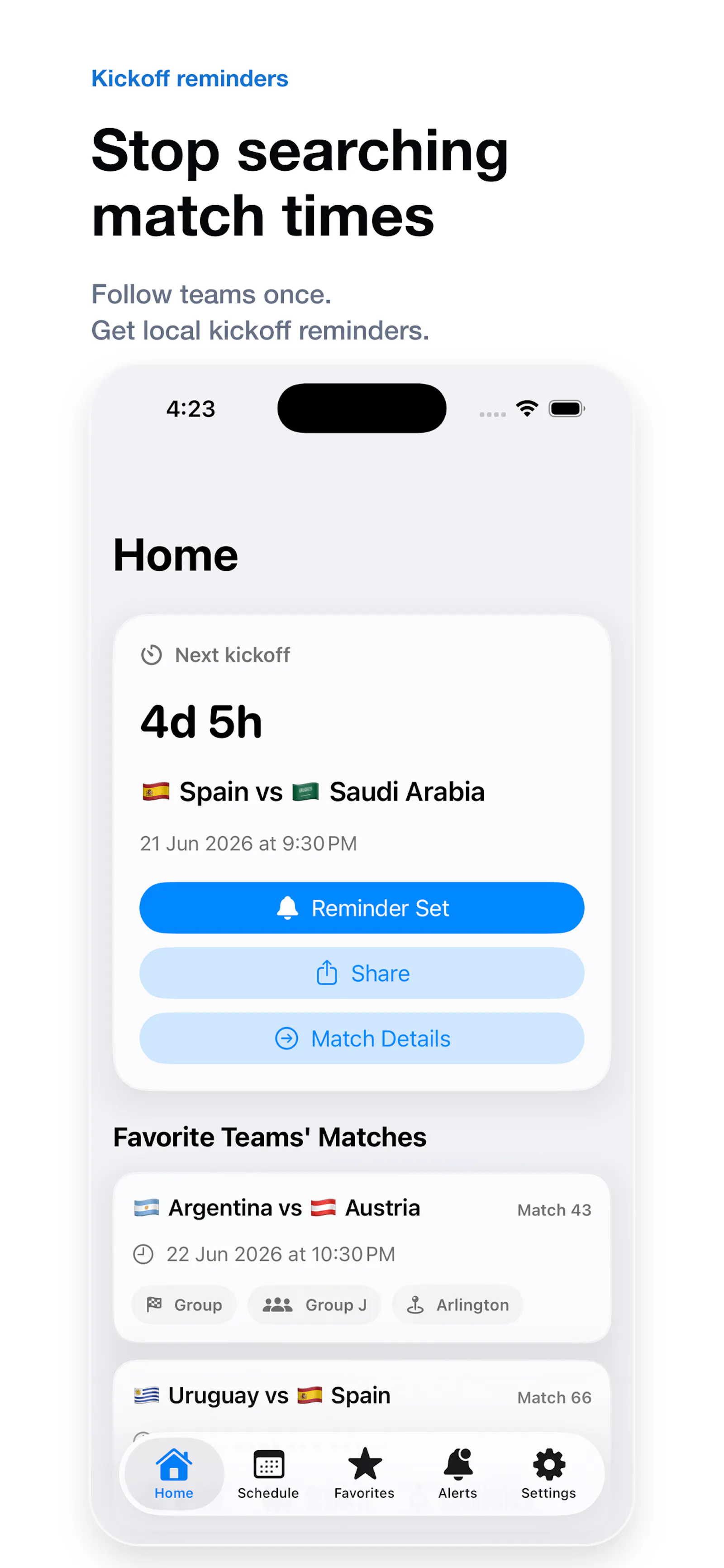 Kickoff Alarm 2026 screenshot 1