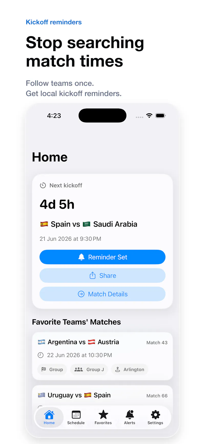 Kickoff Alarm 2026 screenshot 1